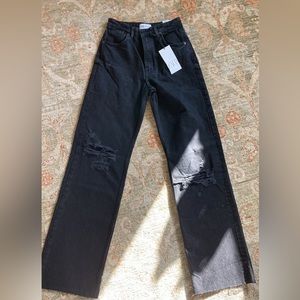New Zara Hi Rise Full Length 38 Distressed Black Wide Leg Jeans 6